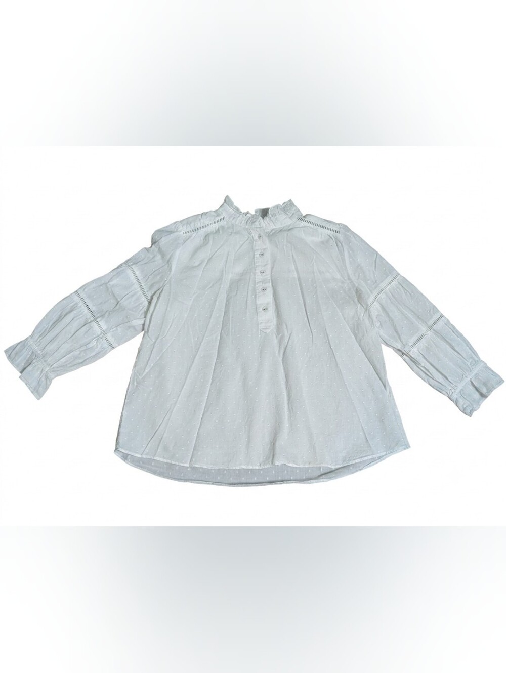 Kaari Blue Large White Gold Clip Dot Peasant Top Victorian Milkmaid Shimmer Fall